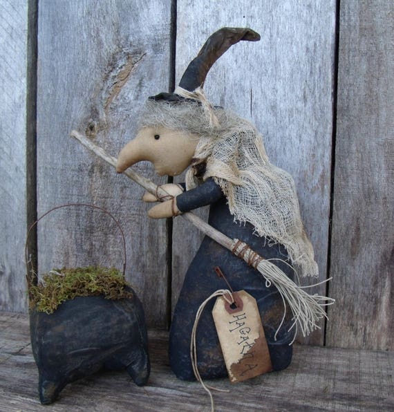 Handmade Primitive Witch Doll "Gertie" 13" Tall Halloween Decor 