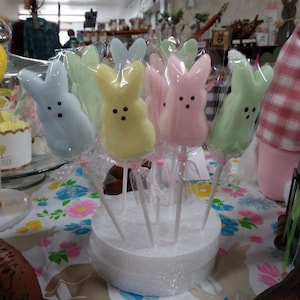 FARMHOUSE/easter/faux peep pops/fake food/set of 4/bunnies/spring pastel /fake candy decor/marshmallow peeps