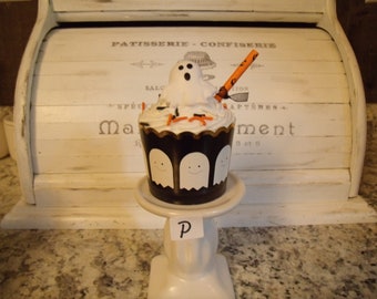 Faux Halloween Cupcakes desserts/farmhouse decor/tiered tray/ghost/pumpkins/jack o lantern/faux whipped cream icing/fake candies/faux/P