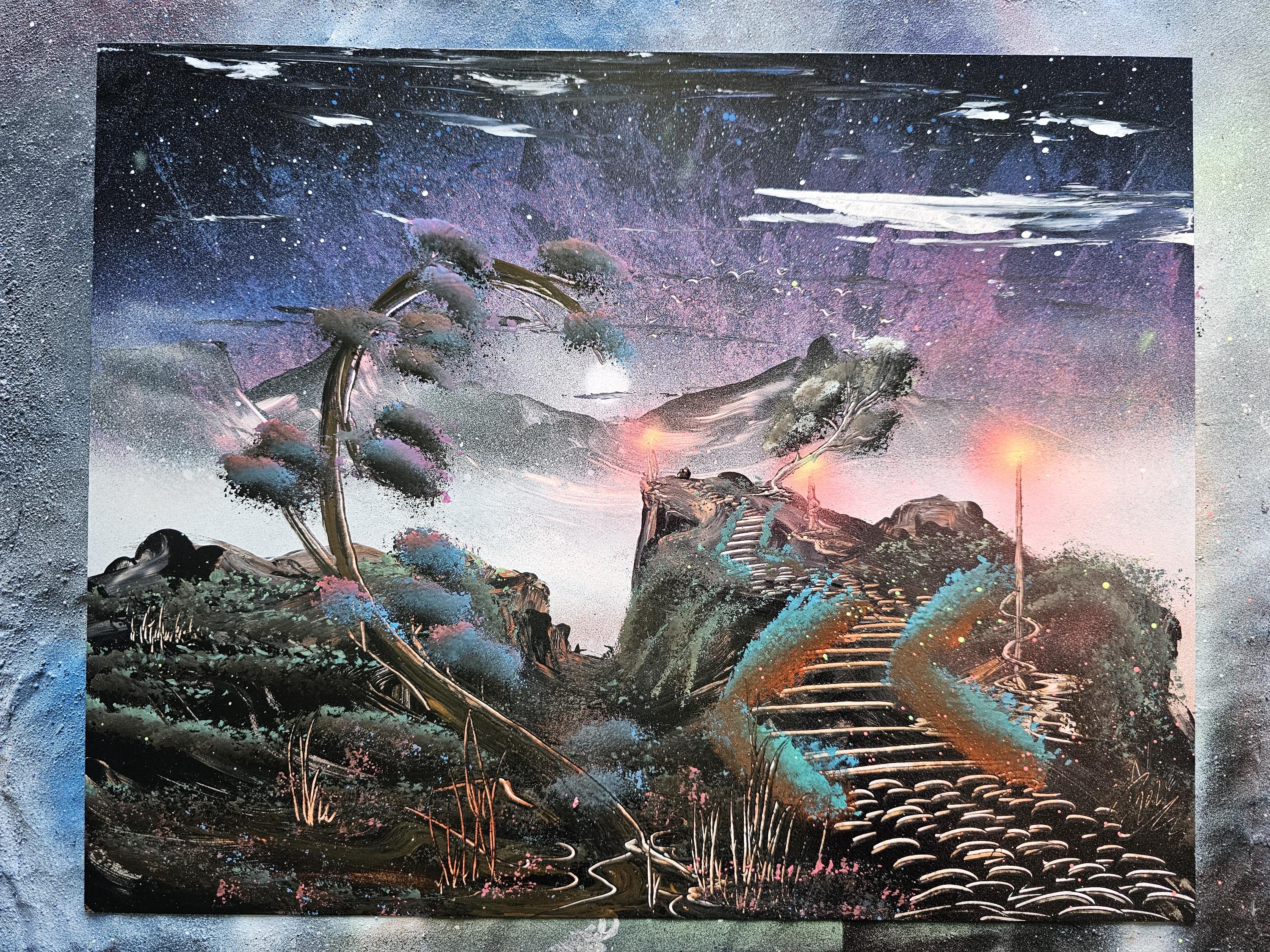 UV Heart and Cliffs Spray Paint Art