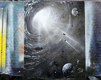 Black and White Space Travellers Spray Paint Art