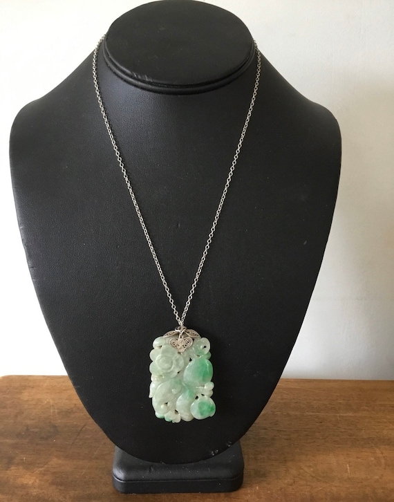 Vintage Jadeite pendant sterling silver necklace - image 4