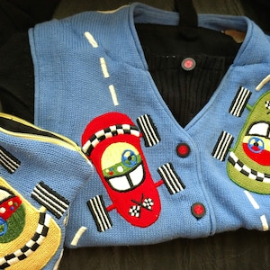 Race Car Sweater Purse with Matching Cosmetics Bag