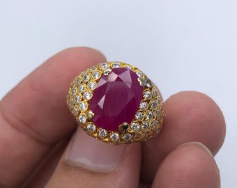 14k Yellow gold Ruby rings men With Cubic Pigeon blood Ruby rings Natural Ruby stone ring for men Yaqoot rings in Gold collector item ruby