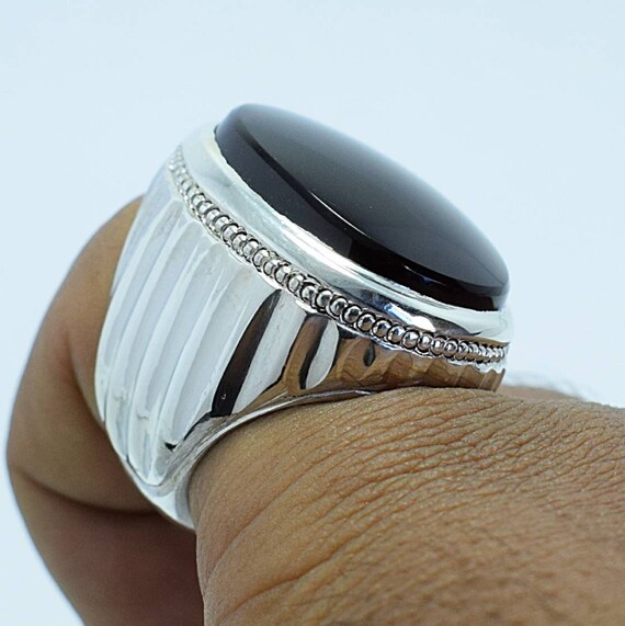 Big Kabadi Black Aqeeq Ring Yemeni Aqeeq Ring for Men Mens Yameni