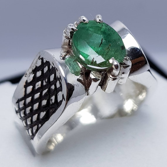 Mens Natural Emerald Ring Emerald Band for Men Real Emerald | Etsy