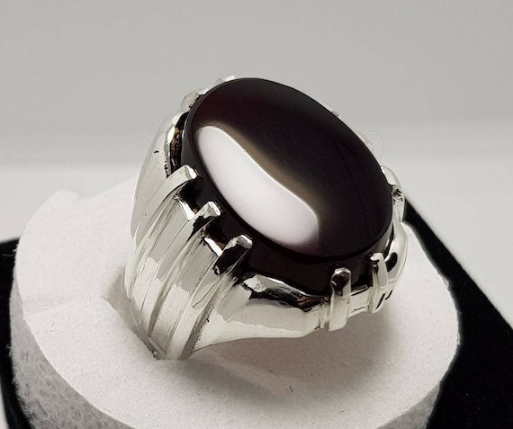 Big Kabadi Black Aqeeq Ring Yemeni Aqeeq Ring for Men Mens Yameni Aqeeq Ring Black Aqeeq agate Ring Akik Ring Shia Rings Sterling Silver