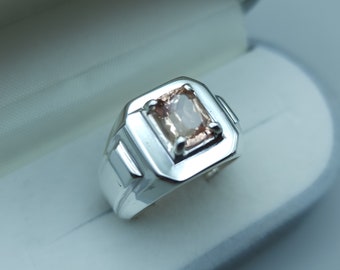 Natural sin calentar sin tratar gran topacio imperial Katlang topacio anillo melocotón topacio anillo muy raro piedra de topacio natural anillos para hombres 925 plata