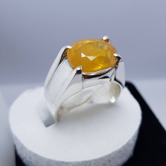 Buy Yellow Sapphire Ring Natural Certified Yellow Sapphire Gemstone Ring  Pukhraj Ring in Starling Silver92.5 Handmade Ring for Men and Women Online  in India - Etsy