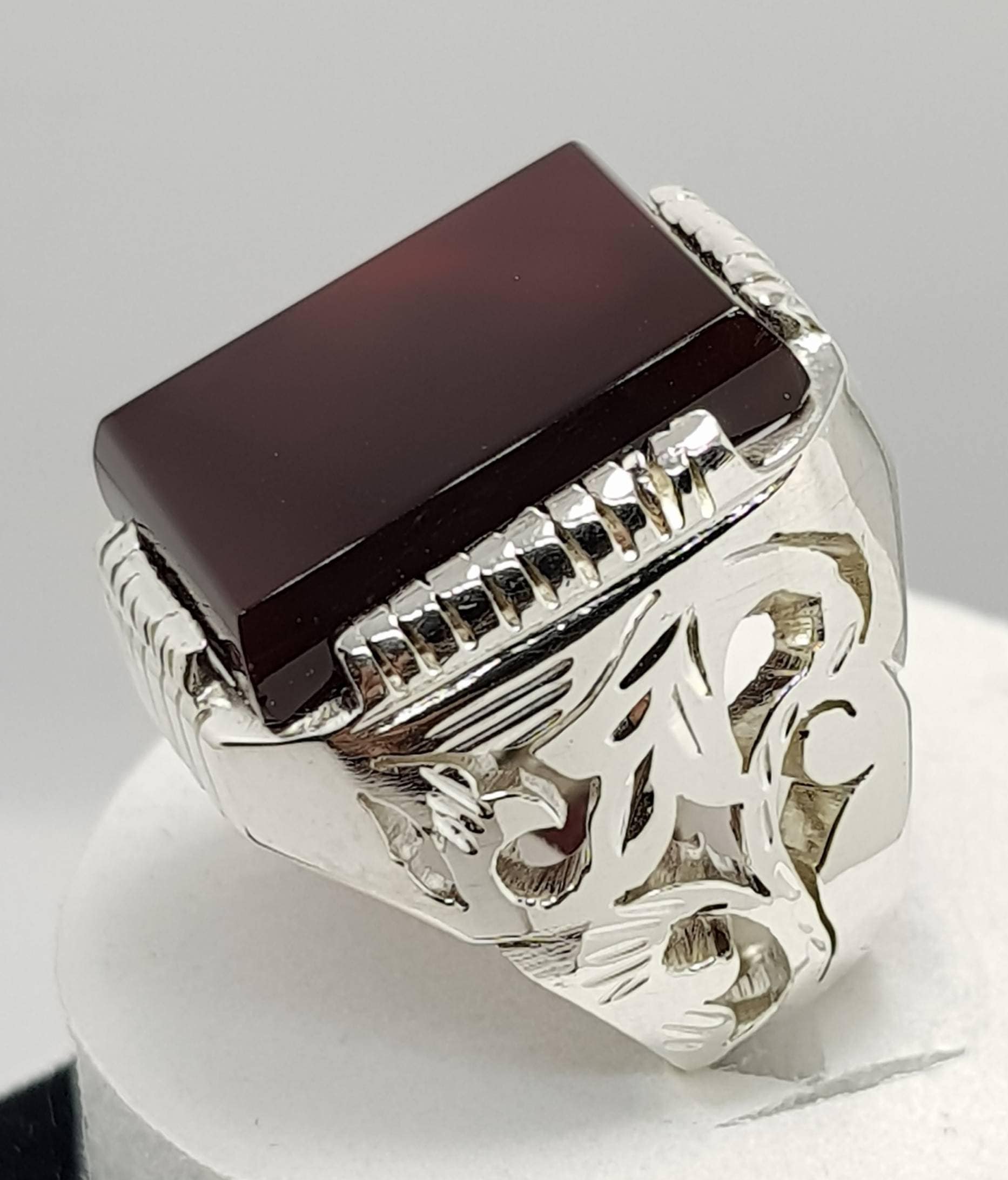 Mens Aqeeq Ring Cushion Shape Dark Blood Red Yemeni Aqeeq Akik Etsy