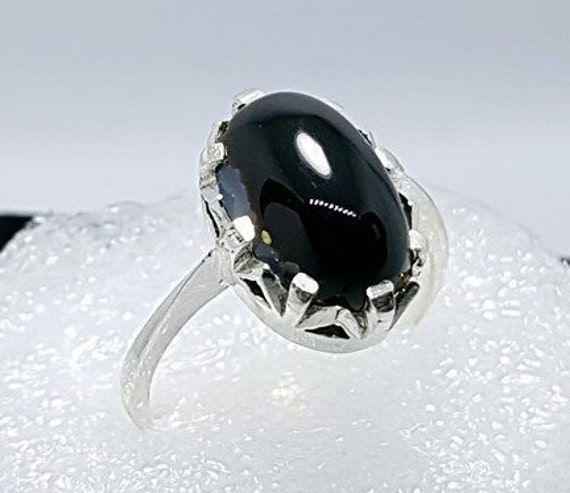 Natural OLD Real Aqeeq Ring Dark Black Kabadi Agate Akik Rings