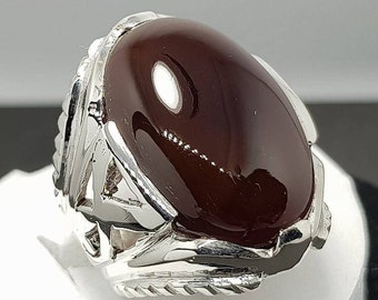 Mens Brown Black Aqeeq Ring Yemeni Aqeeq Ring for Men Mens Yameni akik Ring brown Akeek agate Ring Akik Ring Shia Rings Sterling Silver 925
