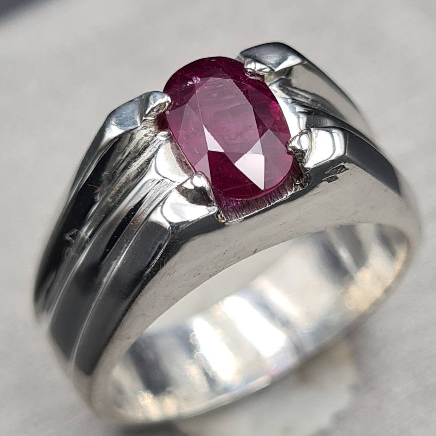 Mens Natural Ruby Ring Genuine Ruby Ring Sterling Silver Ruby Ring Yaqoot Ring
