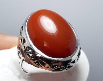 Mens Brown Aqeeq Ring Yemeni Aqeeq Ring for Men Mens Yameni akik Ring brown Akeek agate Ring Akik Ring Shia Rings Sterling Silver 925