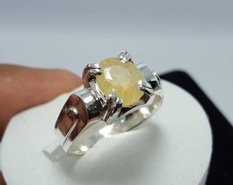 Ceylon Sapphire Pukhraj Ring Onverwarmde onbehandelde gele saffier ring Natuurlijke saffier ring Grote saffier steen Onverwarmde saffier ringen Shias