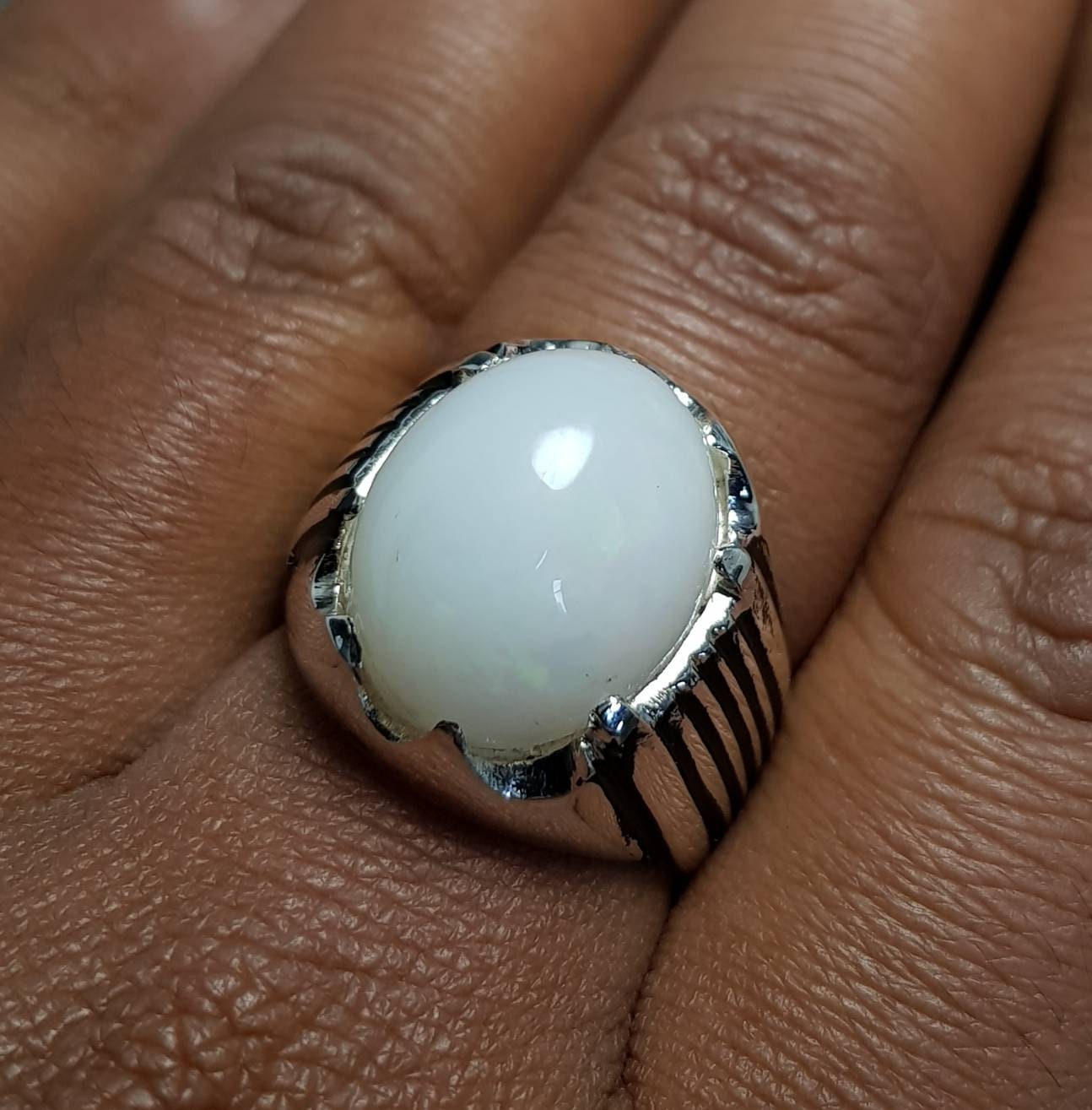 White Opal Ring Australian Mens Opal stone ring Real Opal ring Etsy