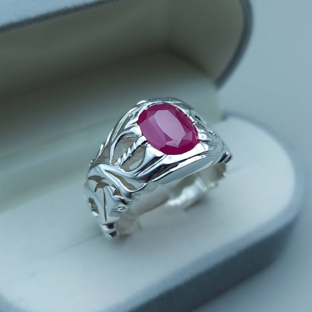 Pigeon Blood African Ruby Ring Glass Filled Big Size Ruby Mens Ring ...