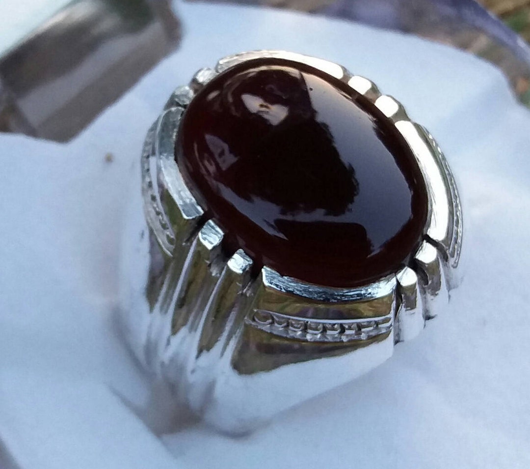 Real Aqeeq Ring for Men Dark Black Kabadi Agate Akik Rings Etsy