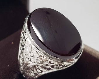 Yemeni Aqeeq Ring Shefat Al Abad Al Habshi Black Aqeeq Yemeni Kabadi Aqeeq Agate Akik Haqiq stone Ring Mens Big Deep Blood Color Under Light