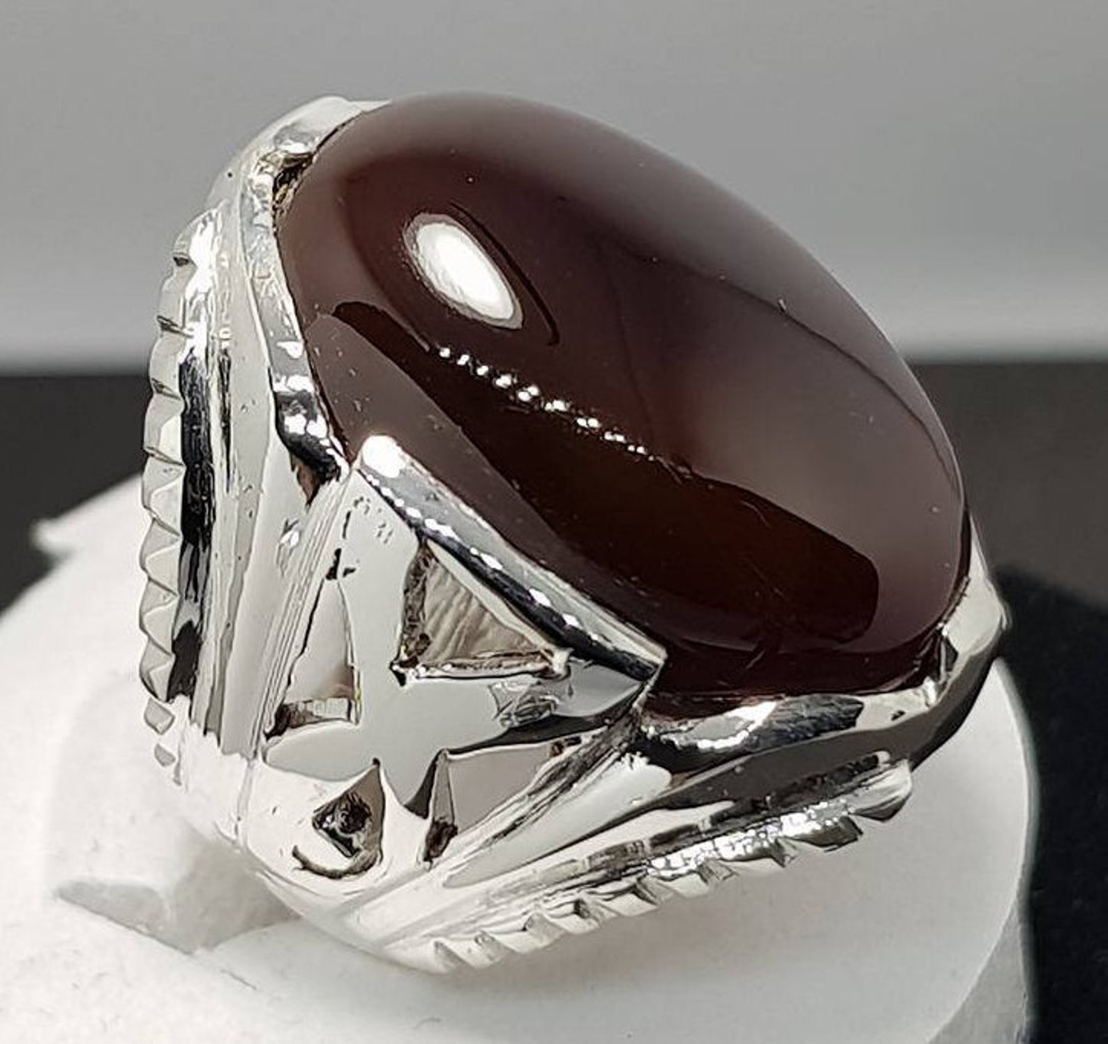 Mens Brown Black Aqeeq Ring Yemeni Aqeeq Ring for Men Mens Etsy