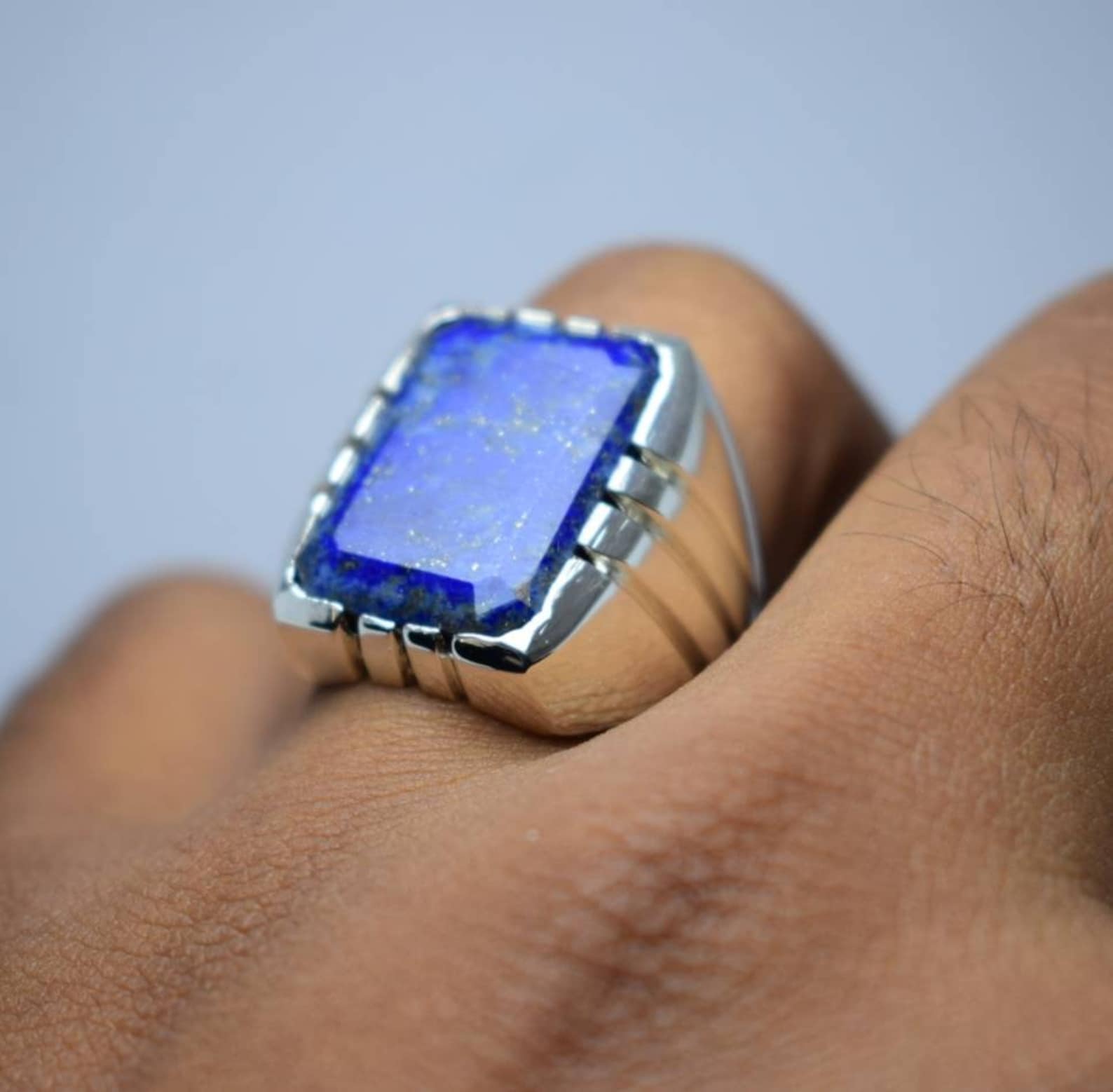 Lapis Lazuli Ring Lapis Men Blue Stone Ring Lapis Lazuli Men Etsy