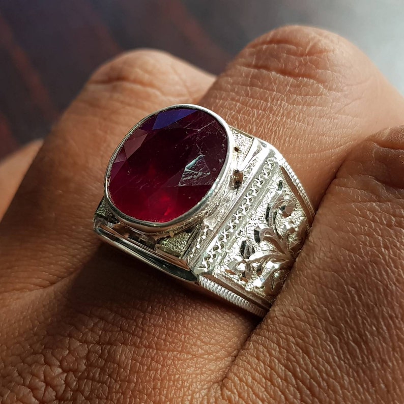 Pigeon Blood African Ruby Ring Glass Filled Big Size Ruby Mens - Etsy