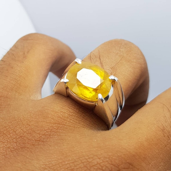 Yellow Sapphire Ring - Emerald Cut 4.03 Ct. - 14K White Gold