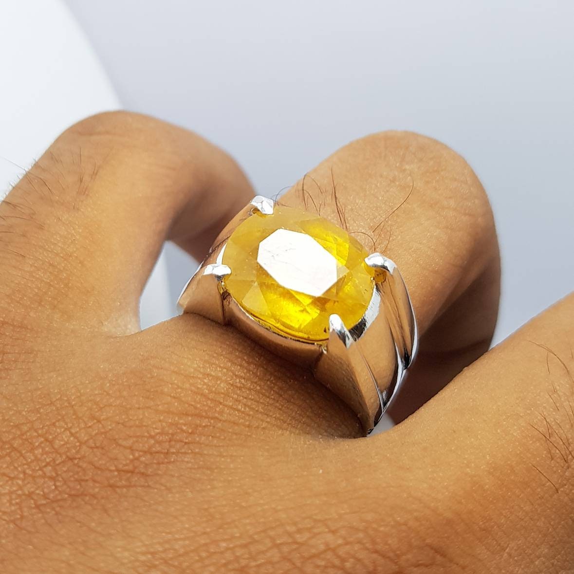 African Yellow Sapphire Stone Silver Ring Original Natural Sapphire Mens  Ring | eBay