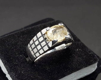 Onverwarmde Onbehandelde 2,5 karaat Semi Transparante Ceylon saffier Ring Pukhraj Ringen Gele Saffier Ringen Mannen Saffier Ring Pukhraj steen Ringen