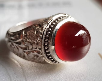 OLD Real Aqeeq Ring Dark Brown Liver Color Aqeeq ring agate ring Mens Pigeon blood Yemeni aqeeq ring akik ring kaleeji aqeeq rings