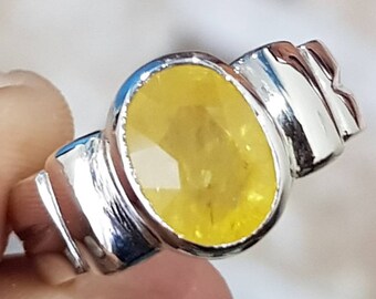 4 Ct Plus Gele Ceylon Sapphire Ring Onverwarmde Pukhraj ringen voor mannen onbehandelde gele saffier ring Natuurlijke saffier ring Grote saffier steen