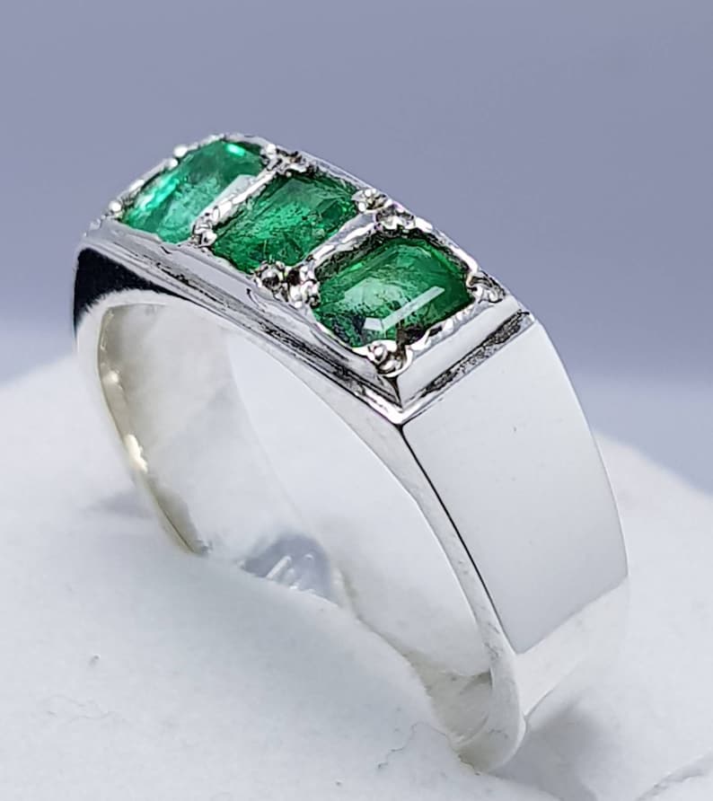 Mens Natural Emerald Ring Emerald Band for Men Real Emerald Etsy