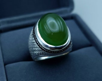 Anel aqeeq iemenita Anel verde aqeeq aqeeq prata Verde escuro anéis Aqeeq iemenita Anel de ágata Anel Akik Anéis islâmicos Anéis xiitas Prata esterlina