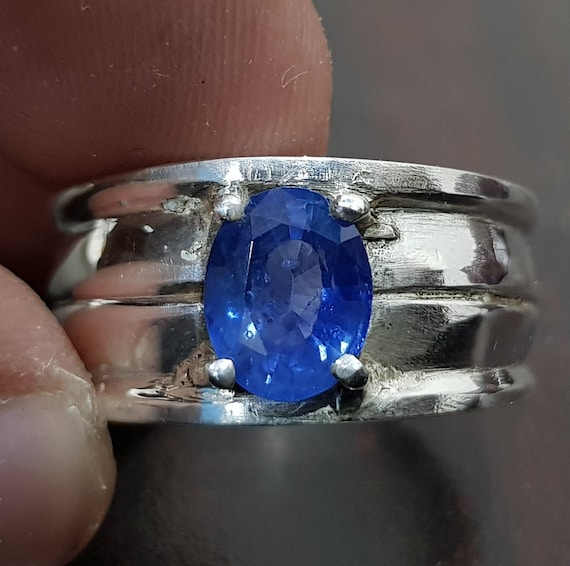 Partially Faceted blue Sapphire side diamonds Multi stone 18k Gold Eng – by  Angeline