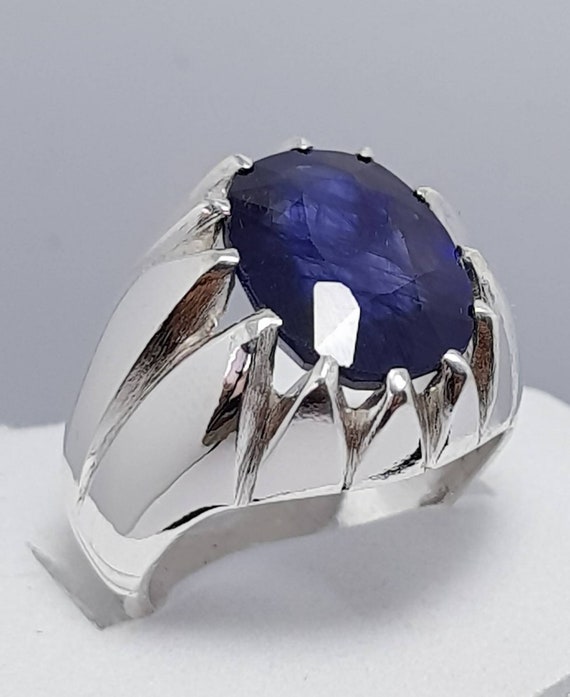 Mens Sapphire Ring Real Sapphire Ring Dark Blue Sapphire - Etsy Israel