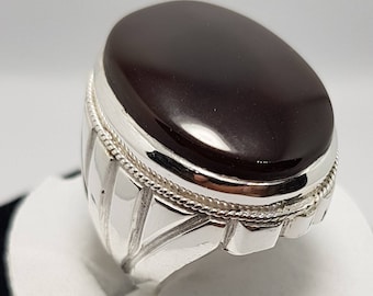 Mens Brown Black Aqeeq Ring Yemeni Aqeeq Ring for Men Mens Yameni akik Ring brown Akeek agate Ring Akik Ring Shia Rings Sterling Silver 925