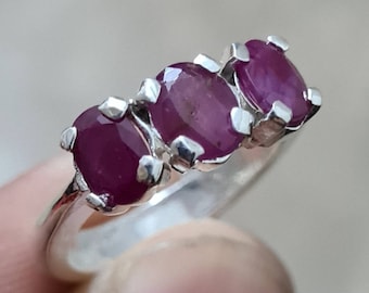 Natural Ruby ring | Women Engagement Ring | Unheated Untreated Ruby ring Manik Stone ring Yaqoot ring Manak Wedding rings 3 Stones ruby ring
