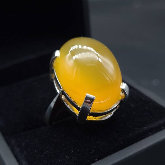 Women Akik Rings Untreated Yellow Aqeeq Ring Yemeni Aqeeq Women