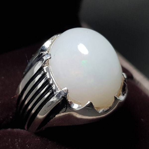 White Opal Ring Ethiopian Mens Opal stone ring Real Opal ring White Opal ring Ethiopia Stone ring 925 sterling silver rings for men Opal