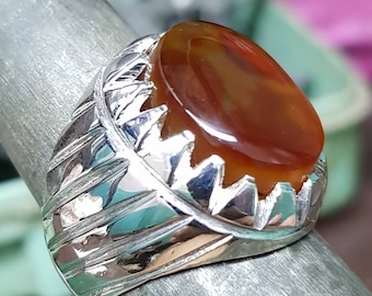 Mens Brown Black Aqeeq Ring Yemeni Aqeeq Ring for Men Mens Yameni akik Ring brown Akeek agate Ring Akik Ring Shia Rings Sterling Silver 925