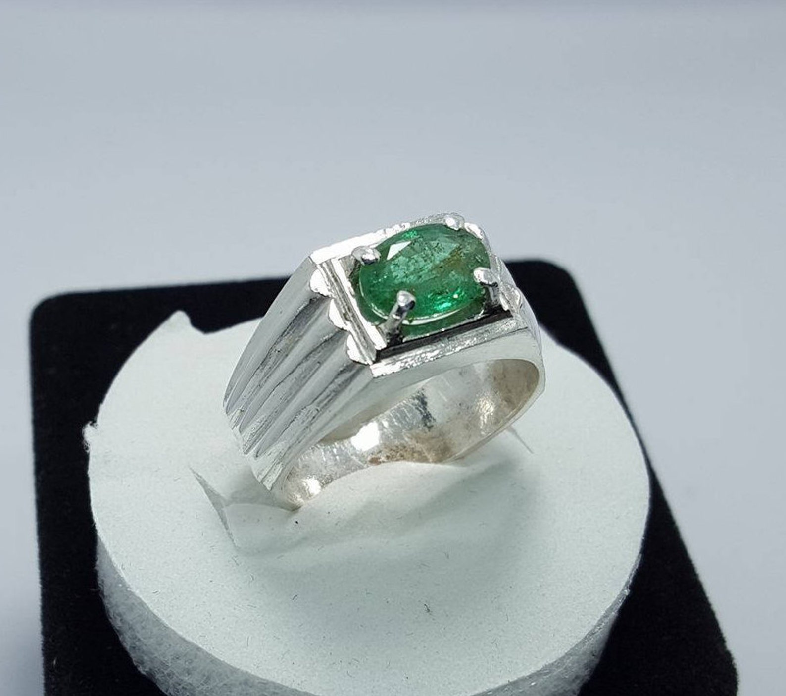 Natural Emerald Ring Dark Green Emerald Ring Mens Emerald Ring Etsy