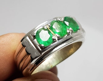 Panjsher Emerald Rings for men Multistone mens Emerald wedding band Oval Afghanistan emerald Band Unisex emerald stones rings shia rings