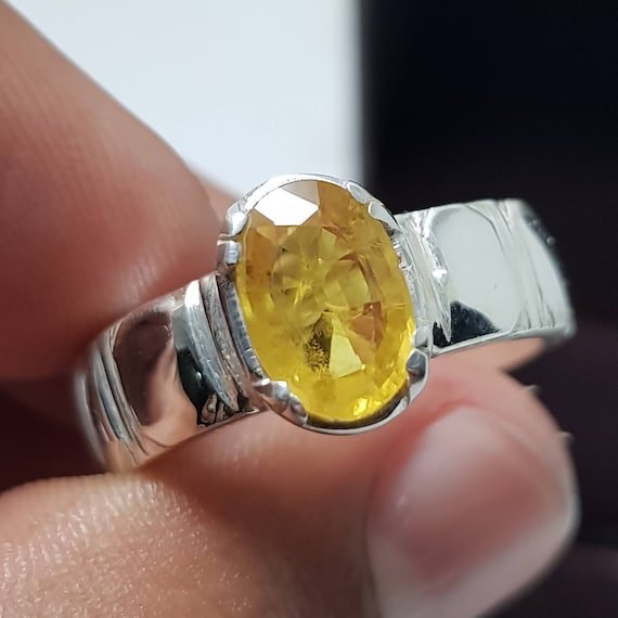 YELLOW SAPPHIRE RING 10.00 CARAT 10.25 Ratti Natural Yellow Sapphire Stone  RING Pukhraj RING Oval Shape Adjustable SILVER Ring For Girl And Women