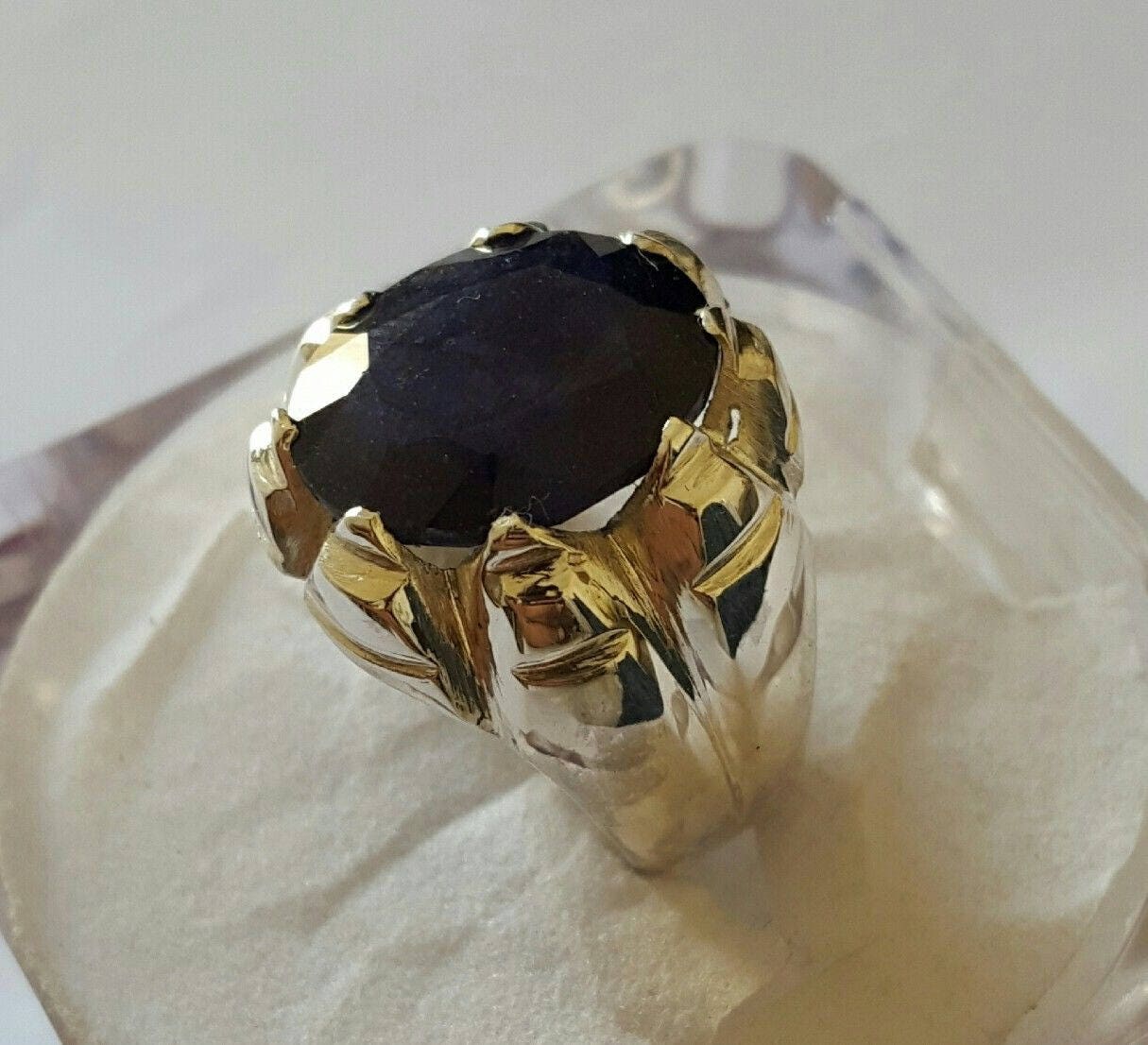 Mens Sapphire ring Kasjmir saffier ring donker blauw saffier neelam ring 10 ct donkere rijke kleur Sapphire 925 Sterling Silver Ring Handmade Sieraden Ringen Ringen met meerdere stenen 