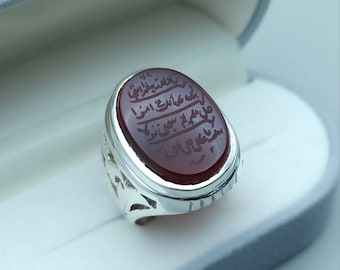Naad-e-Ali Written Yemeni aqeeq ring | Mens Agate ring | Real yamani aqeeq rings Mens shia rings Islamic gemstone ring Panjtan pak aqeeq