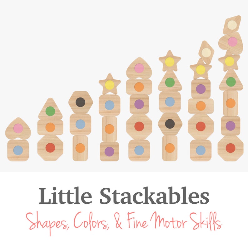 Montessori Game Little Stackables Practice Shapes, Colors, and Fine Motor Skills 9 Colorful Stacking Shapes Kids Stocking Stuffer image 4