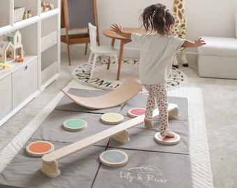 Little Starter Set of 3 | Toddler Christmas Bundle | Balance Beam | Montessori Stepping Stones | Balance Board | Birch Hardwood | USA