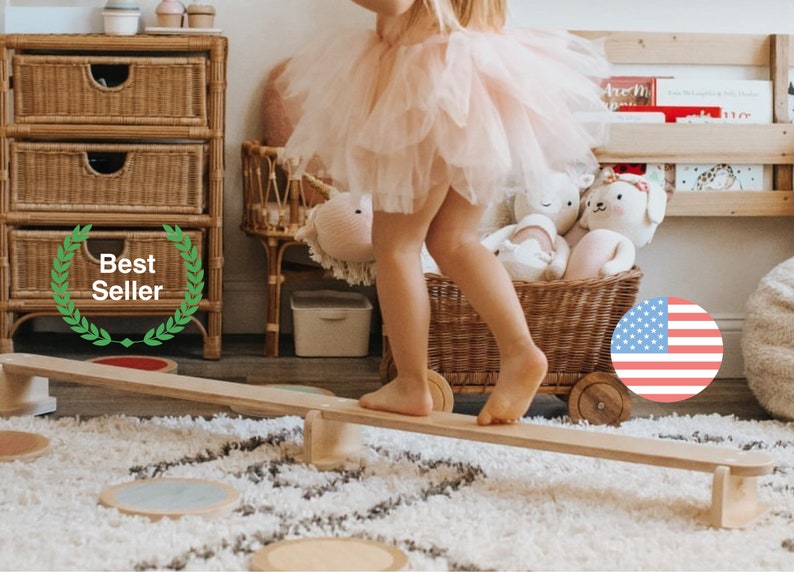Little Gymnast by Lily & River Step, Balance, and Play Children's Balance Beam Birch Hardwood Toddler Christmas Gift image 2