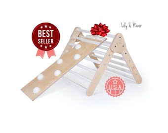 5-Star Little Climber by Lily & River | Birch Hardwood | Read-Along Book | Original Climbing Triangle | Foldable | Toddler Christmas Gift