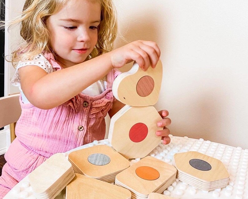 Little Stackables by Lily and River Shapes, Colors, and Fine Motor Skills 9 Colorful Stacking Shapes Montessori Ages 18mo to 6yr image 3